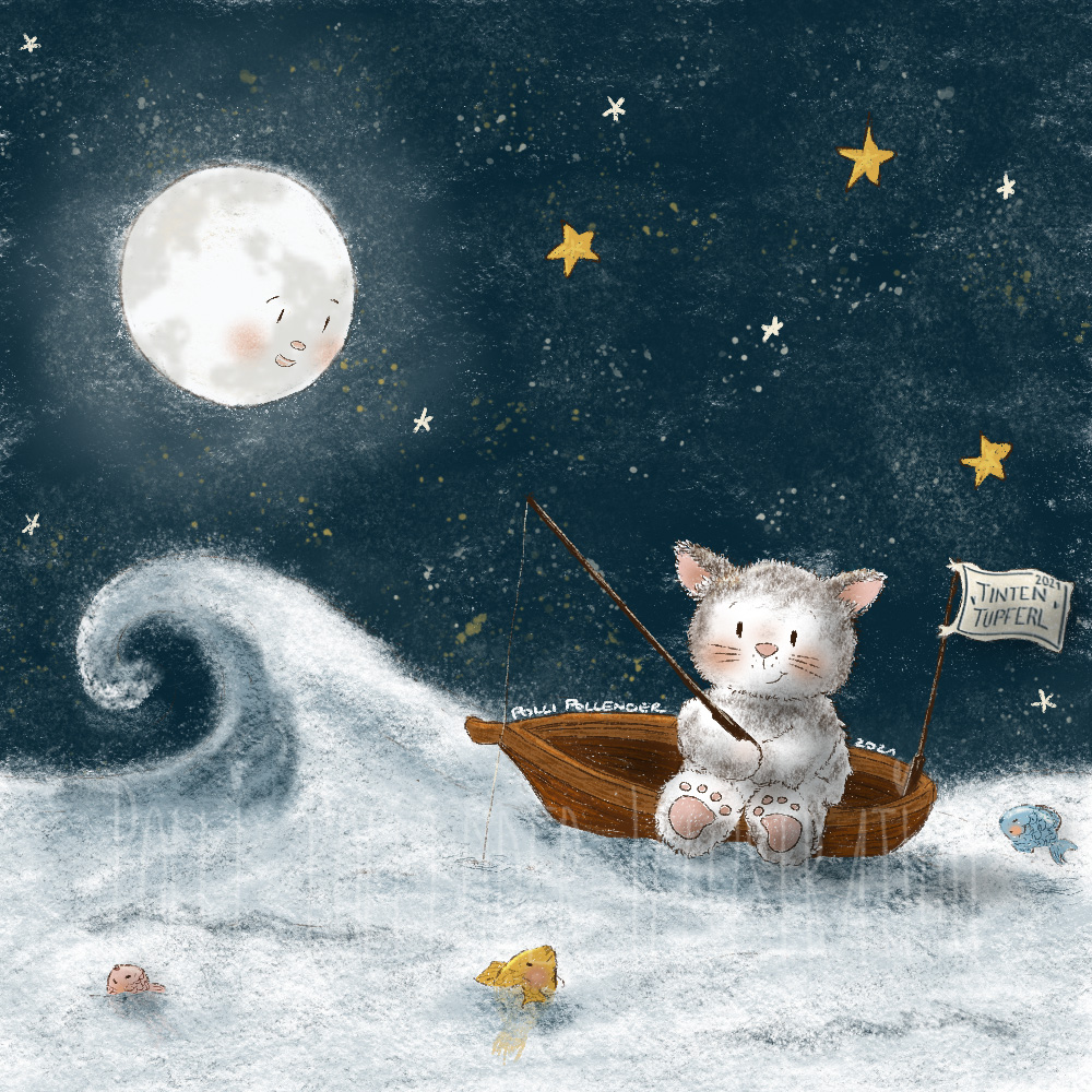 Moonlight Fishing Cat by Polli Pollender